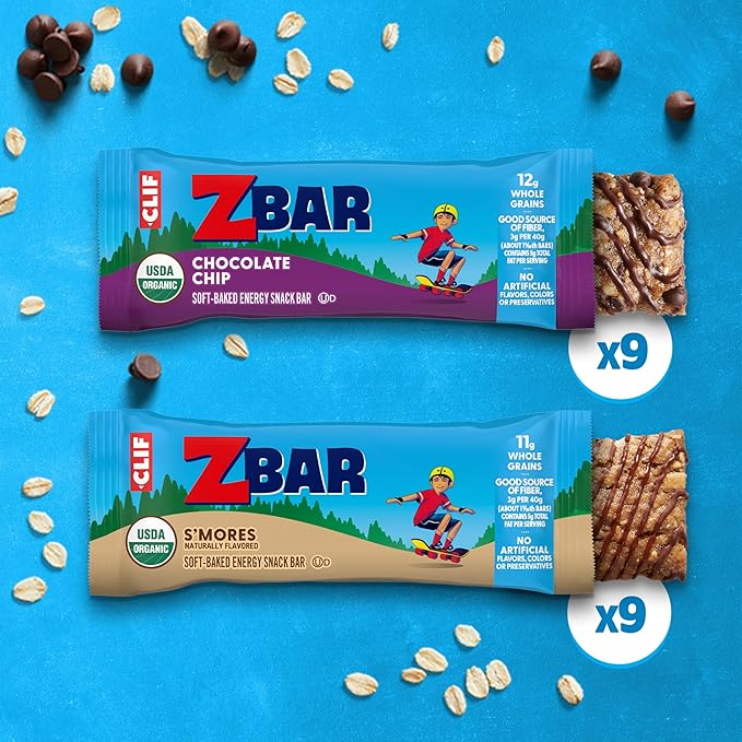 Zbar - Chocolate Chip and S'mores - Variety Pack - Soft Baked Snack Bars - Non-GMO - 11g Whole