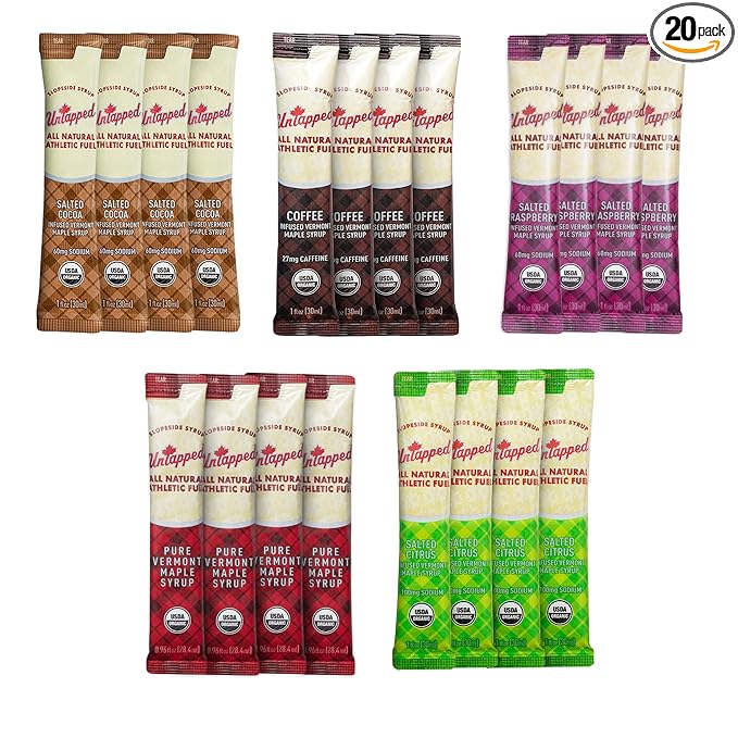 UnTapped Maple Syrup Energy Gels Pack of 20 | 5 All-Natural Flavors Including Coffee, Raspberry
