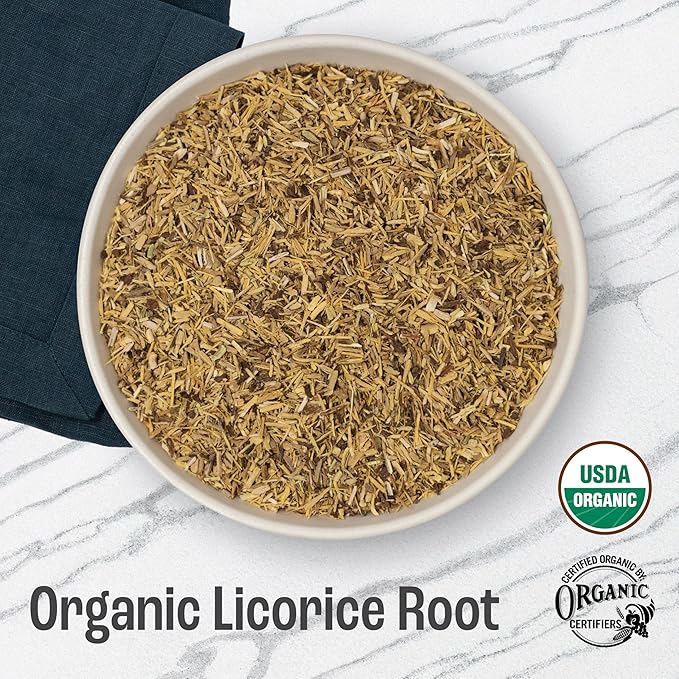 J Mac Botanicals Organic Licorice Root Tea, Cut and Sifted, Dried Herb, regaliz raiz organico