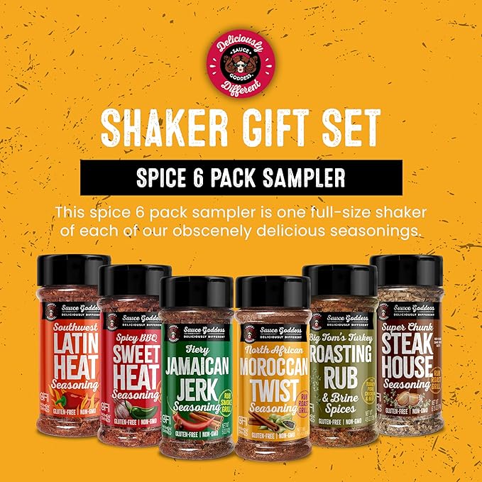 Sauce Goddess - Spice 6-Pack Sampler - Seasonings & Spices Gift Set, No Additives, Non-GMO