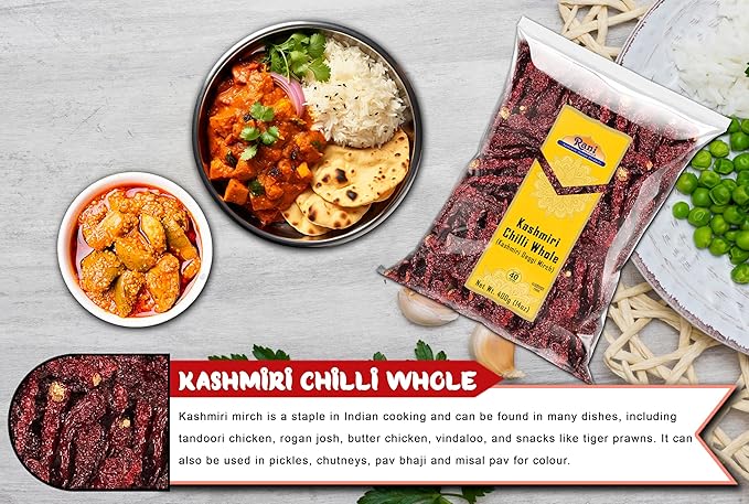 Rani Kashmiri Chilli Whole (Deggi Mirch, Low Heat) 14oz (400g) ~ Natural | Salt-Free | Vegan | No