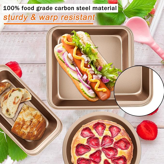 Nonstick Baking Pans Set, 5-Piece Kitchen Baking Sheets for Oven, Bakeware Sets with Round/Square