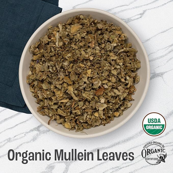 J Mac Botanicals Organic Mullein Leaves (16 oz) Certified USDA Organic. Loose Leaf Mullein Herbal
