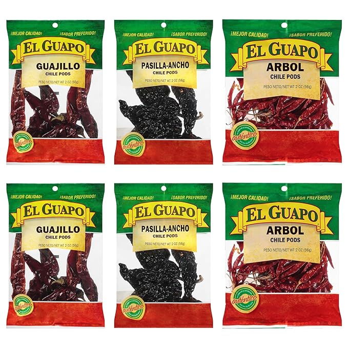 El Guapo Chile Pods Variety Pack, Hispanic Ingredients, Mexican Chiles, Includes Whole Guajillo