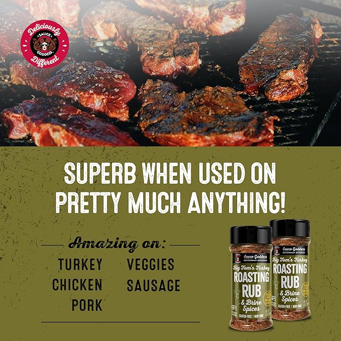 Sauce Goddess Big Tom's Turkey Roasting Rub and Brine Spices Shaker (2-Pack) - Gluten-Free
