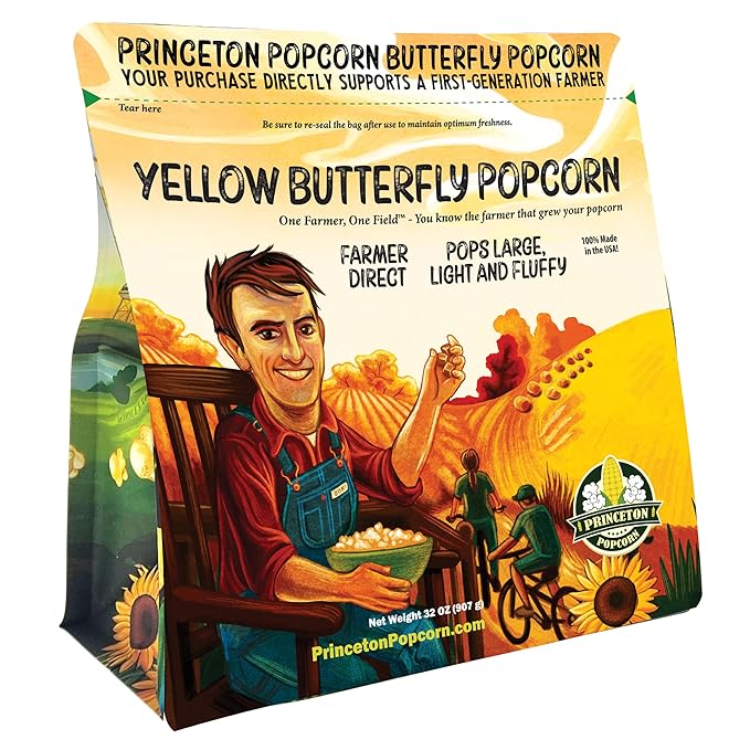 Princeton Popcorn Yellow Butterfly Large Popcorn Kernels - Large Fluffy Tender Popping Corn