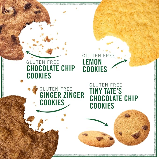 Tate's Bake Shop Gluten Free Cookies Variety Pack, Lemon, Ginger Zinger, Chocolate Chip, and Tiny
