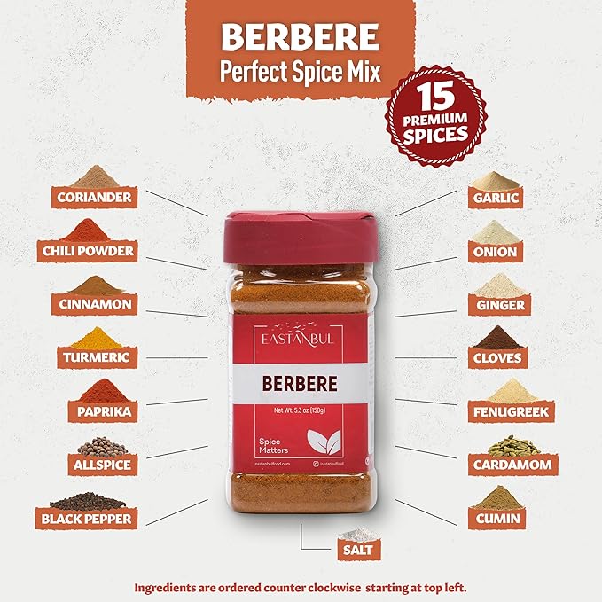 Eastanbul Berbere Spice Blend, 5.3oz Berbere Spice Ethiopian Authentic Mix, Berbere Seasoning