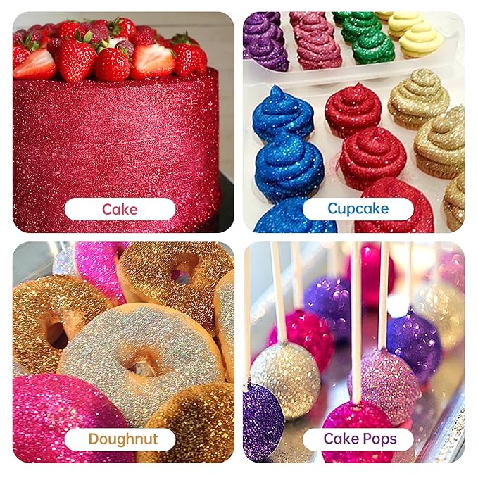 Edible Glitter Spray - 8 Colors Herbeklab Cake Glitter Spray Food Grade Metallic Shimmer Powder
