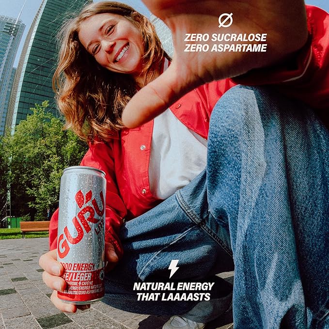 GURU Lite Organic Energy Drinks, Clean Energy Drink with Plant Based Natural Caffeine from Green