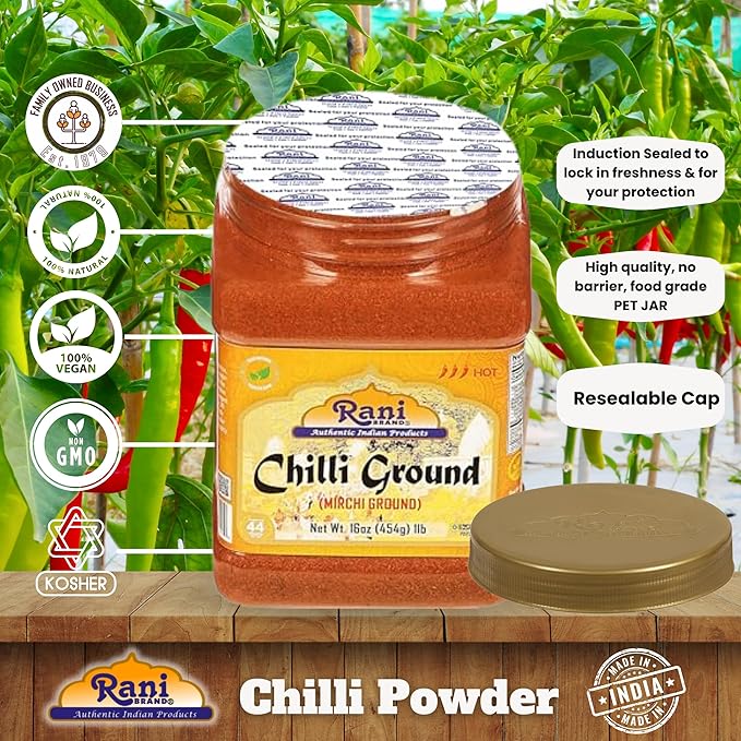 Rani Chilli Powder (Mirchi) Ground Indian Spice 16oz (1lb) 454g PET Jar ~ All Natural | Salt-Free |