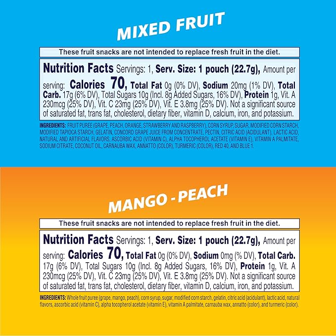 Welch's Fruit Snacks, Mixed Fruit & Mango Peach Snack Box, Gluten Free, 0.8oz Snack Packs (Pack of