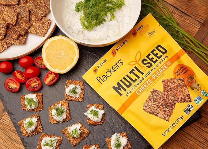 Flackers Organic Cheeze-Pleaze Multi-Seed Crackers, 4 Ounce 6-Pack, Gluten Free, Non GMO, Vegan