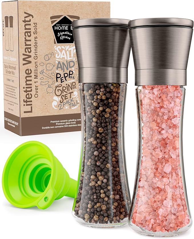 Home EC Original Gun Metal Bronze Salt and Pepper Grinder Set of 2 - Adjustable Ceramic Grinder