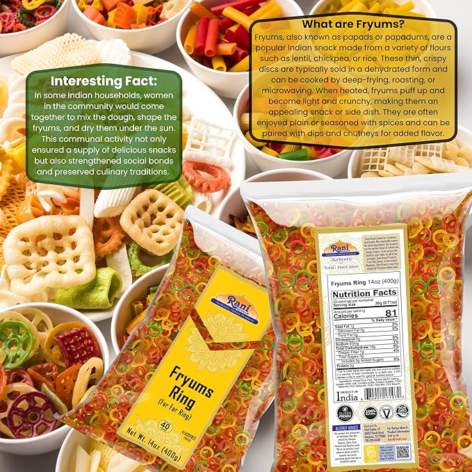 Rani Far Far / Fryums (Wheat & Tapioca Pellet) Ring Shape 14oz (400g) ~ Vegan, Kosher, Uncooked