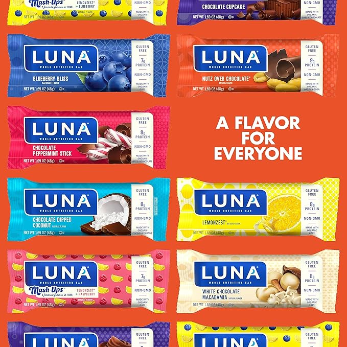LUNA Bar - Nutz Over Chocolate Flavor - Gluten-Free - Non-GMO - 7-9g Protein - Made with Organic
