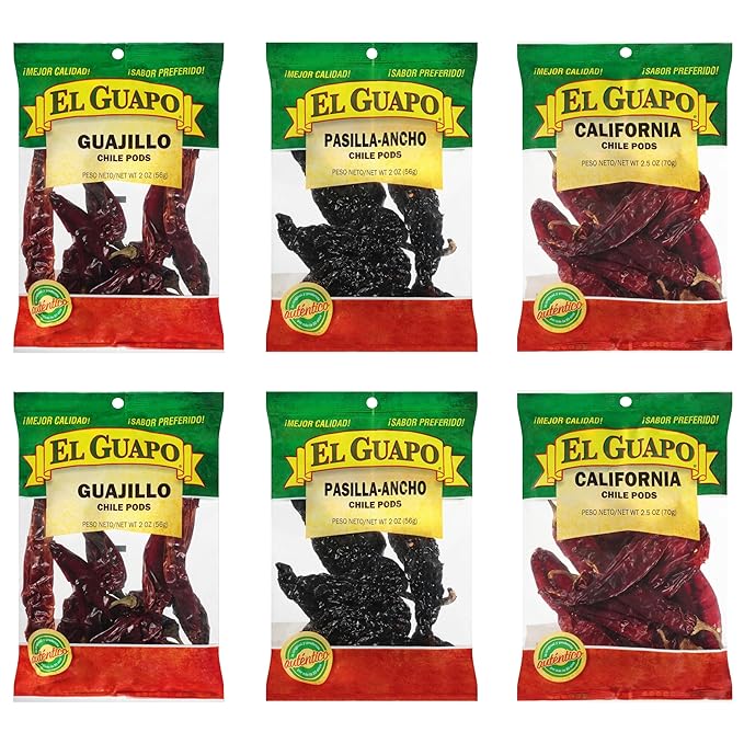 El Guapo Chile Pods Variety Pack, Hispanic Ingredients, Mexican Chiles, Includes Whole Guajillo
