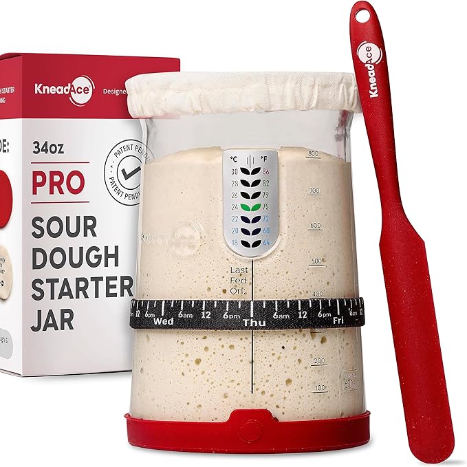 Pro Sourdough Starter Kit - 34oz Large Capacity Glass Fermentation Jar with Lid & Tracker