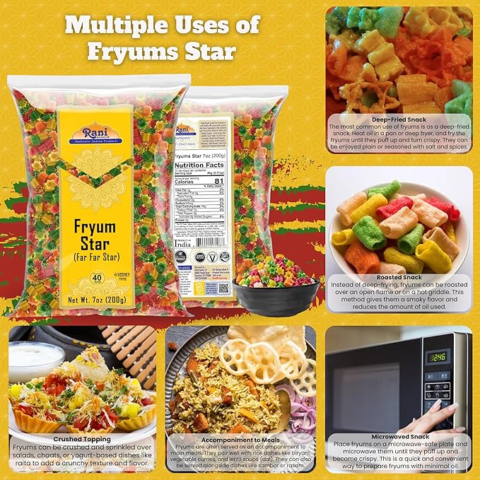 Rani Far Far/Fryums (Wheat & Tapioca Pellet) Star Shape 7oz (200g) ~ Vegan, Kosher, Uncooked, Used