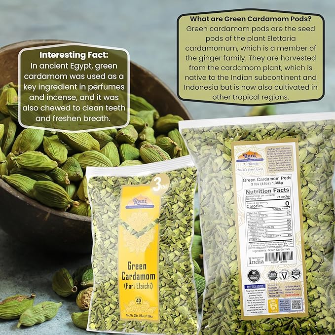 Rani Green Cardamom Pods Spice (Hari Elachi) 48oz (3lbs) 1.36kg Bulk ~ All Natural | Vegan | Gluten