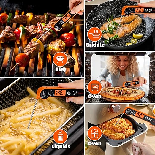 Digital Meat Thermometer Instant Read - Ultra Fast 1s Reading, Waterproof with Backlight & Motion