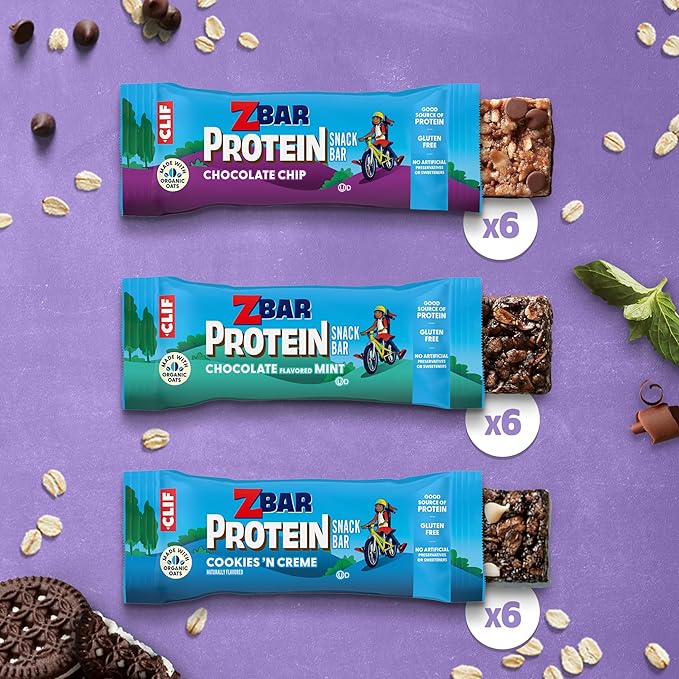 Zbar Protein - Chocolate Chip, Chocolate Mint, Cookies 'n Creme - Variety Pack - Crispy Snack Bars