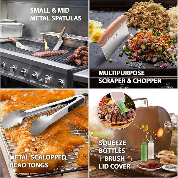 Metal Spatula Set Stainless Steel and Scraper - Professional Chef Griddle Spatulas Set of 6 - Heavy