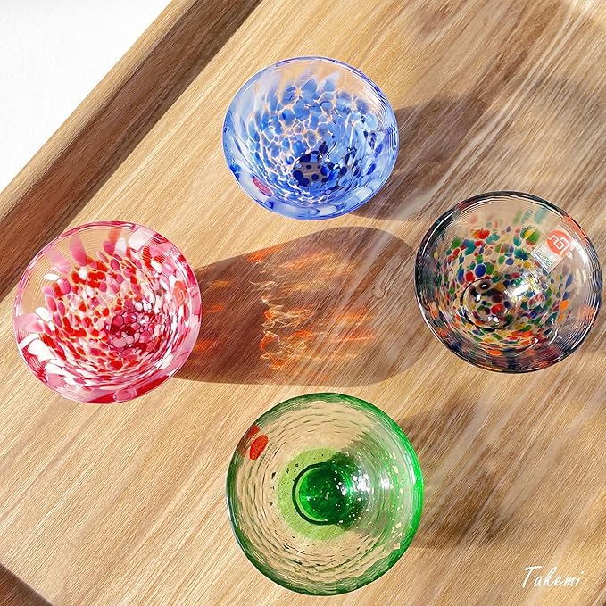 Japanese Handcrafted Sake Glass Set, Artisan Glassware for Cold Sake and Shochu, Made in Japan