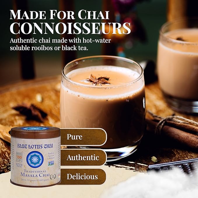 Blue Lotus Chai Tea - Traditional Masala Chai - Makes 100 Cups - 3 Ounce Masala Spiced Chai Powder
