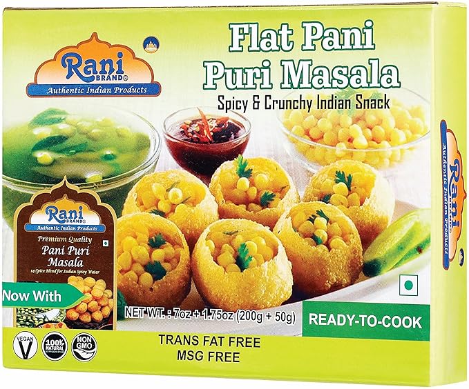 Rani Pani Puri Coins (Uncooked, Microwaveable wheat and Semolina Coins) 7oz (200g) with Pani Puri