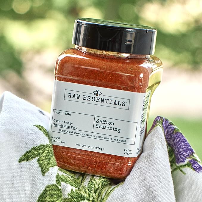 Raw Essentials Saffron Seasoning - Earthy and Sweet - Delicious in Paella, Risotto, and Stews