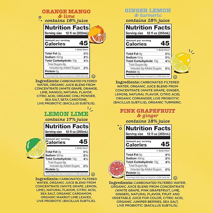 Culture Pop Soda, Zesty & Tarty Variety Pack, Probiotic Low Sugar Soda, Sparkling Juice
