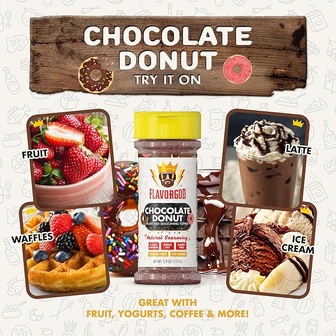 Chocolate Donut Topper Seasoning Mix, 2 Bottles by Flavor God - Premium All Natural & Healthy Spice