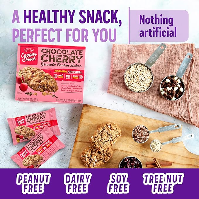 Cooper Street Granola Cookie Bake - Chocolate Cherry Chewy Granola Bars | Individually Wrapped