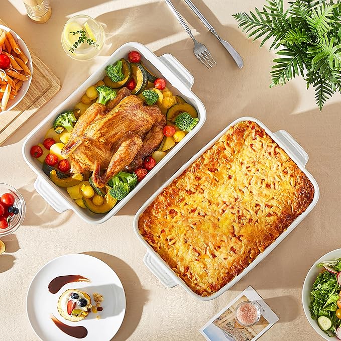 MALACASA Baking Dish 4.8 Qt Ceramic Casserole & Lasagna Pan, 9x13 Inch Deep Rectangular Oven Safe