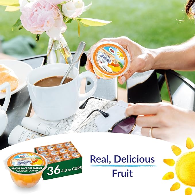 Dole Fruit Bowls Low Fat Peaches & Creme Parfait Snacks, 4.3oz 36 Total Cups, Gluten & Dairy Free