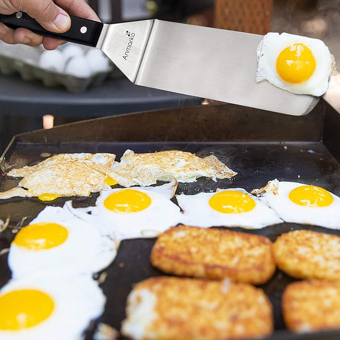 Anmarko Metal Spatula Stainless Steel Scraper - Professional Chef Griddle Spatulas Set of 3 - Heavy