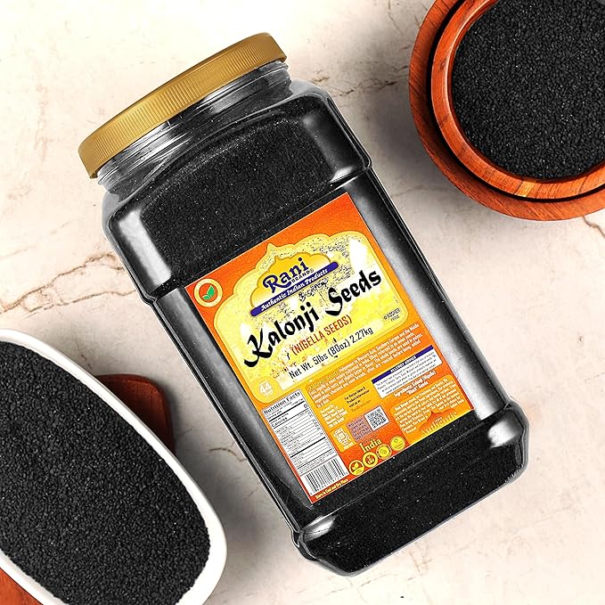 Rani Kalonji (Black Seed, Nigella Sativa, Black Cumin) Seeds 80oz (5lbs) 2.27kg Bulk PET Jar ~ All