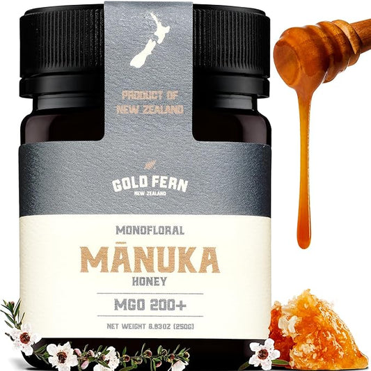 Gold Fern Honey - Raw New Zealand Manuka Honey | 8.8oz MGO 200+ | Pure, Natural, Unpasteurized, and