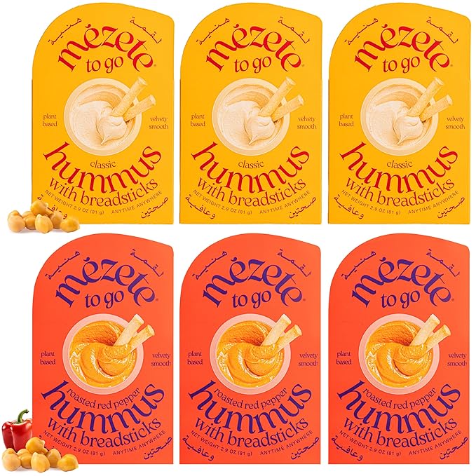 Mezete Customer Favorite Hummus Pack with Breadsticks | Authentic Middle Eastern Recipe |