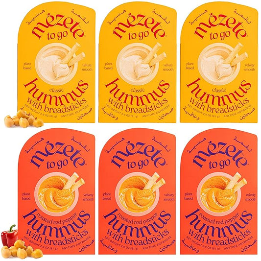 Mezete Customer Favorite Hummus Pack with Breadsticks | Authentic Middle Eastern Recipe |