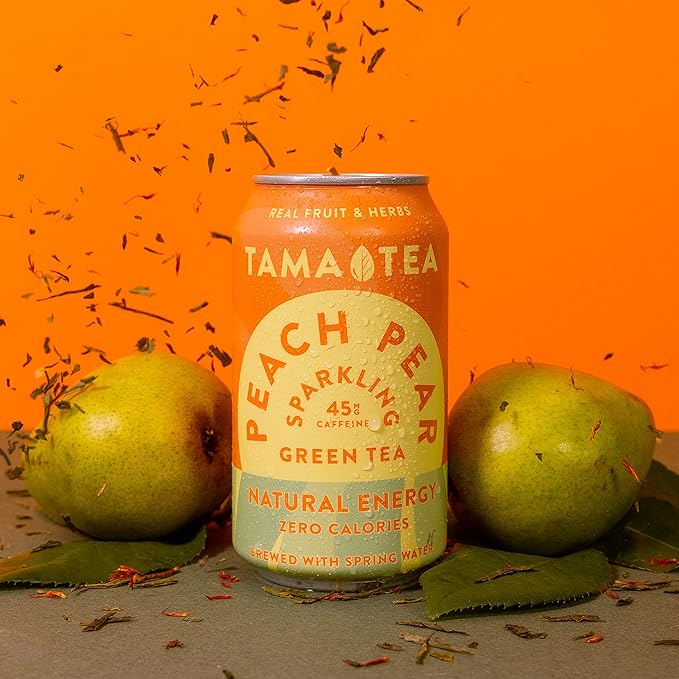 Tama Tea Sugar-Free Sparkling Green Tea, Peach Pear – Organic & Naturally Energizing – Zero