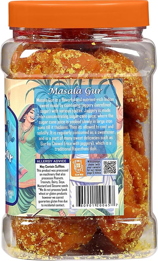 Rani Masala Gur (Jaggery) Indian Unrefined Raw Cane Sugar 17.5oz (1.1lbs) 500g PET Jar ~ Gluten