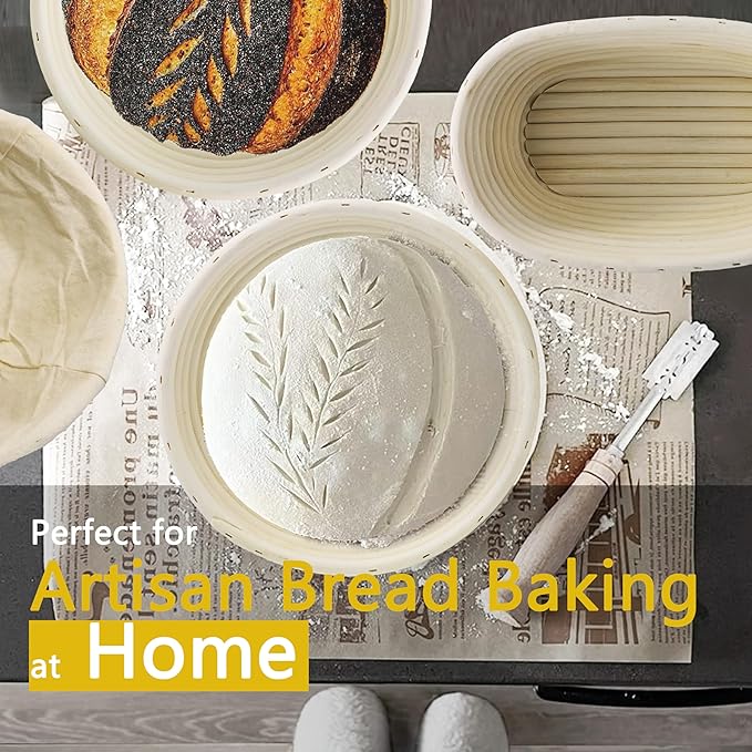 Round & Oval Rattan Banneton Basket Gift Kit with Accessories - Sourdough Bread Proofing Supplies