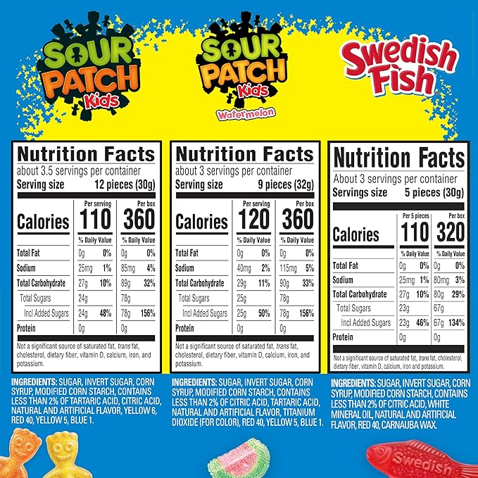 SOUR PATCH KIDS and SWEDISH FISH Soft & Chewy Candy Variety Pack, Bulk Candy, 15 Boxes