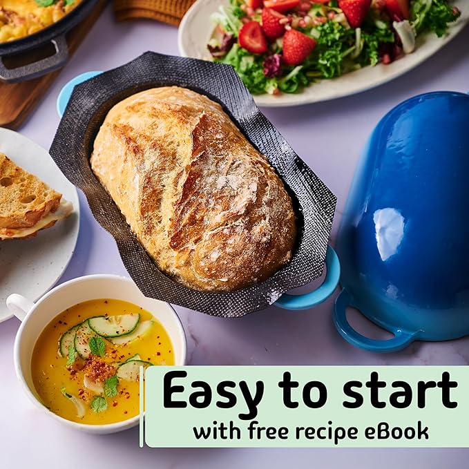 LoafNest: Incredibly Easy Artisan Bread Kit. Cast Iron Dutch Oven [Compact 2 qt size] and