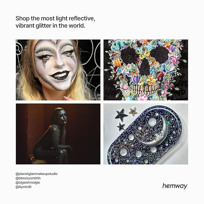 Hemway Premium Glitter Shaker - Black Holographic | Ultrafine Metallic Flake Sequins for Resin &