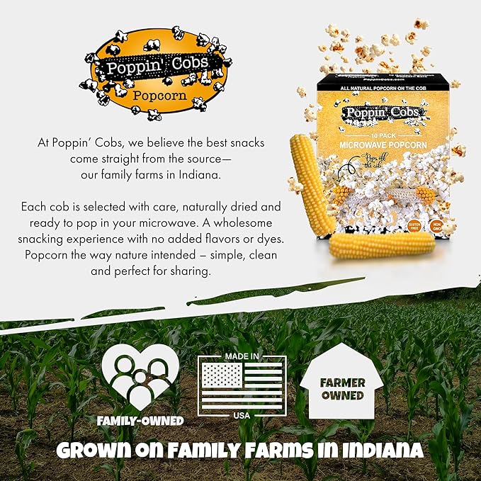 Poppin Cobs Microwave Popcorn on the Cob (10 PK) (Original) Whole Popcorn Kernels, Individually