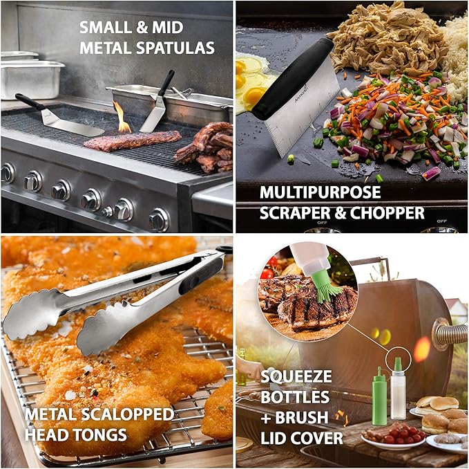 Metal Spatula Set - Griddle Accessories kit - Grill Flat Spatula Pancake Flipper Hamburger Turner