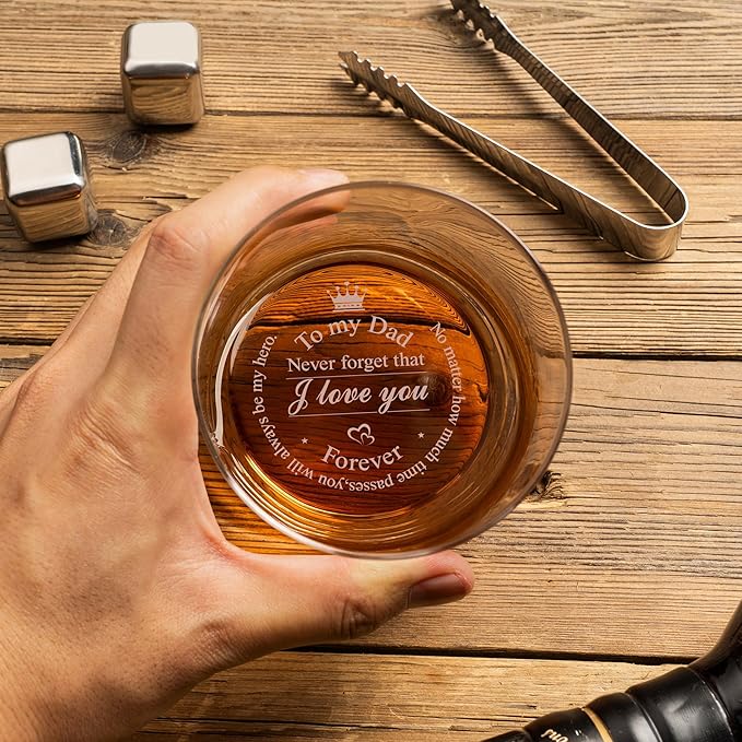 To My Dad - Personalized Whiskey Rocks Glass Father's Day Gift For Husband, Chrismas Birthday Gifts